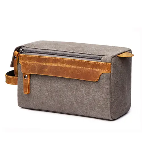 Men’s Canvas and Leather Toiletry Bag – Durable, Stylish Travel Organizer for Grooming Essentials